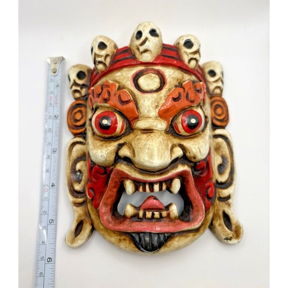 Hand Carved Mahakala Mask Wall Hanging Décor Used - Picture 11 of 13